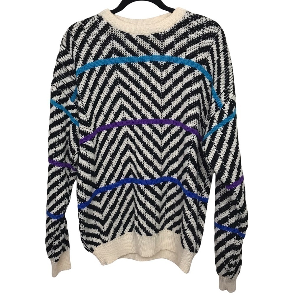 Vintage Mergers Chevron Stripe Geo Print Knit Sweater